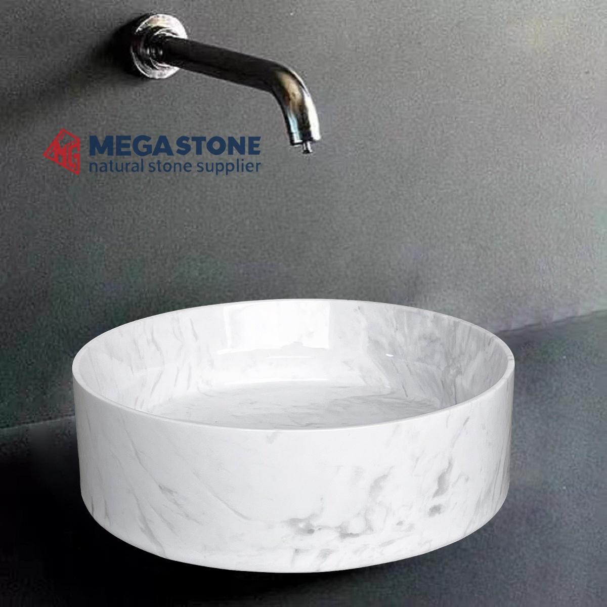 Volakas White Marble Flat Bottom Round Shape Wash Basin