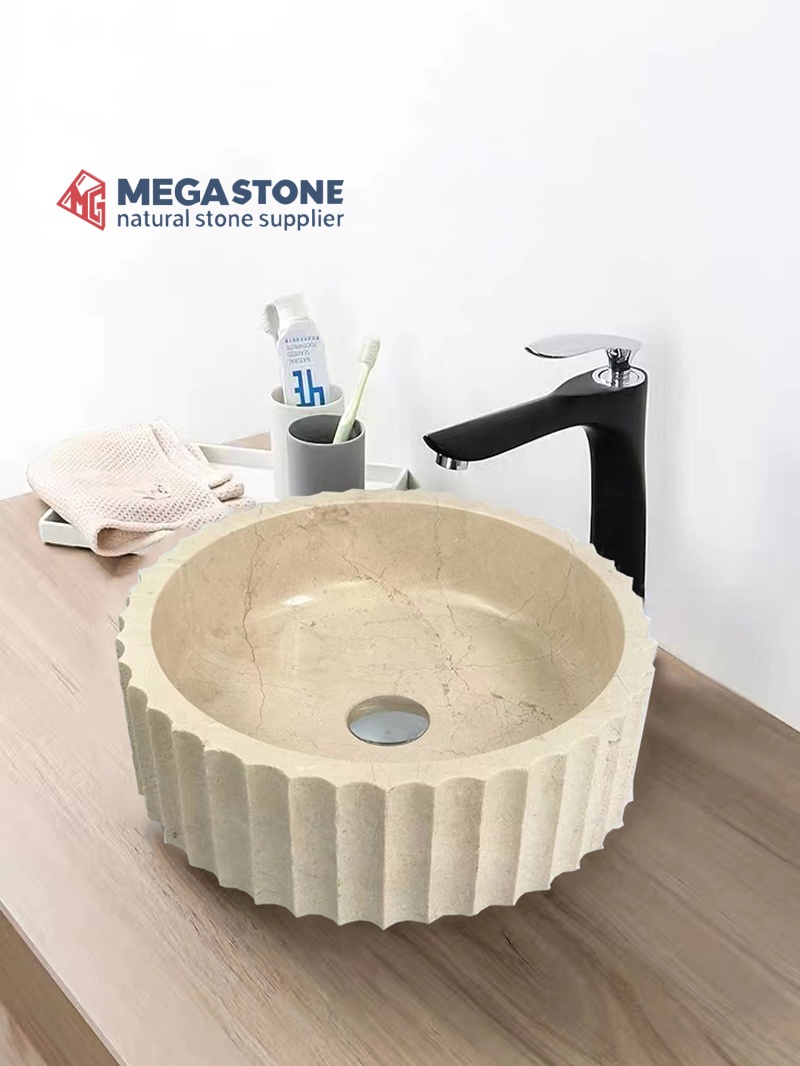 Crema Marfil Marble Fluted Rectangular Basin
