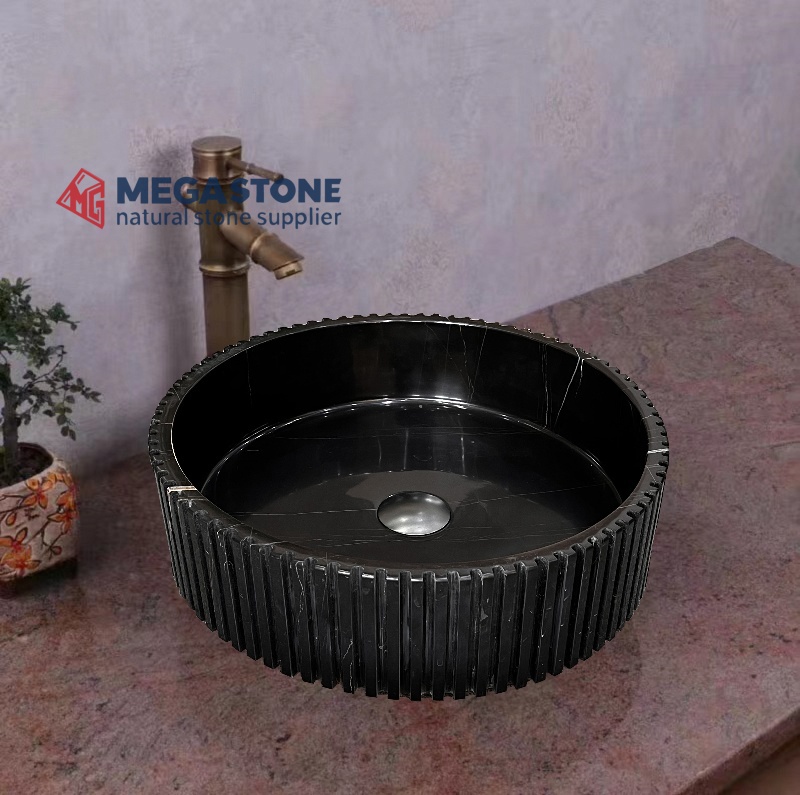 Sahara Noir Marble Fluted Round Shape Basin
