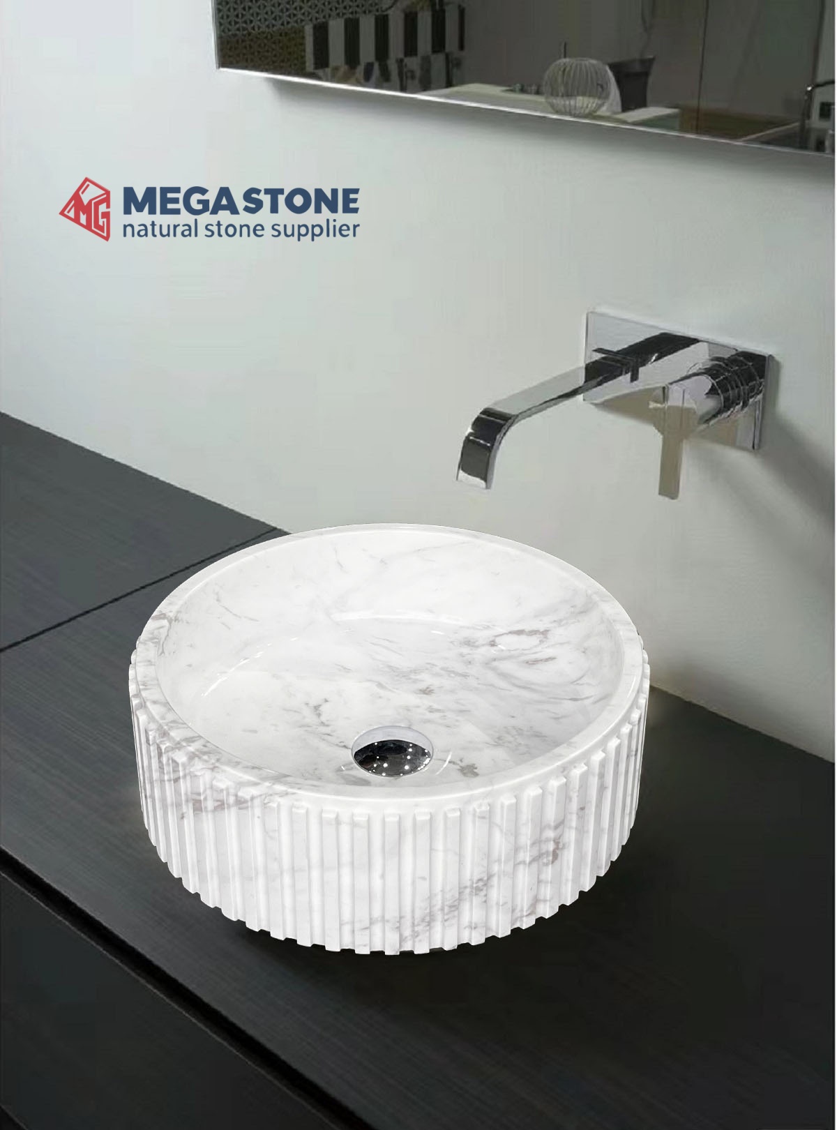 Volakas White Fluted Rectangular Basin