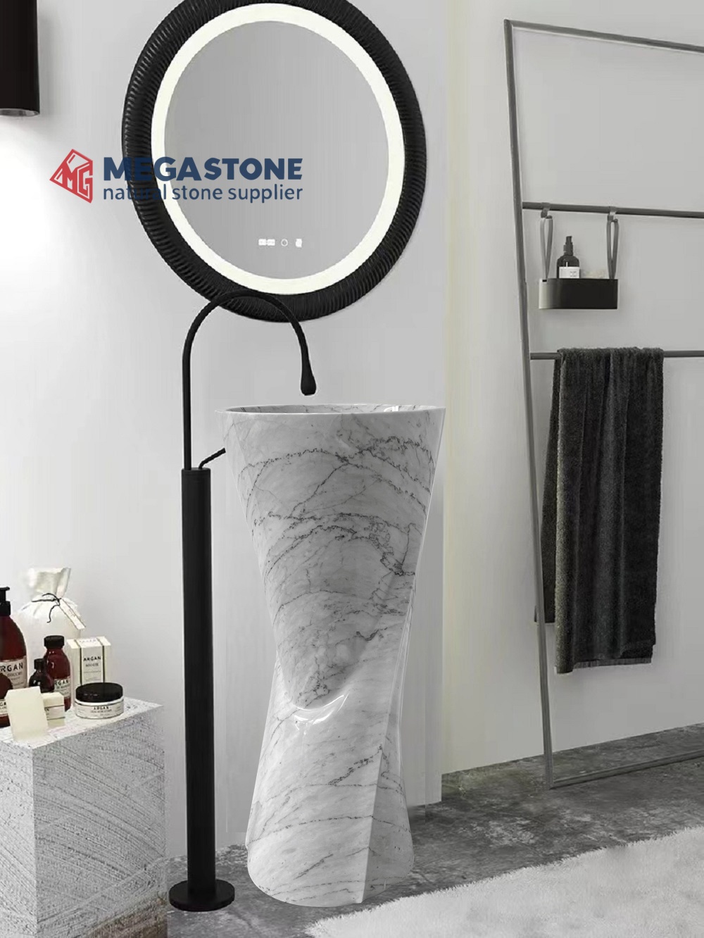 Carrara White Deign shaped freestanding sink