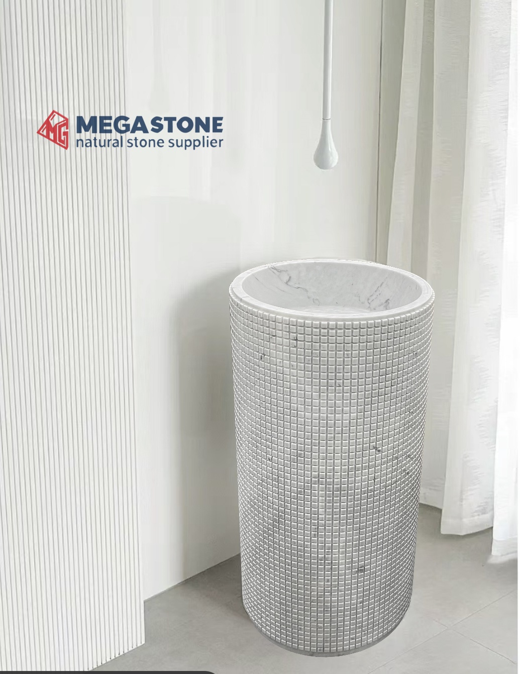 Carrara White Mosaic Design Pedestal Sink