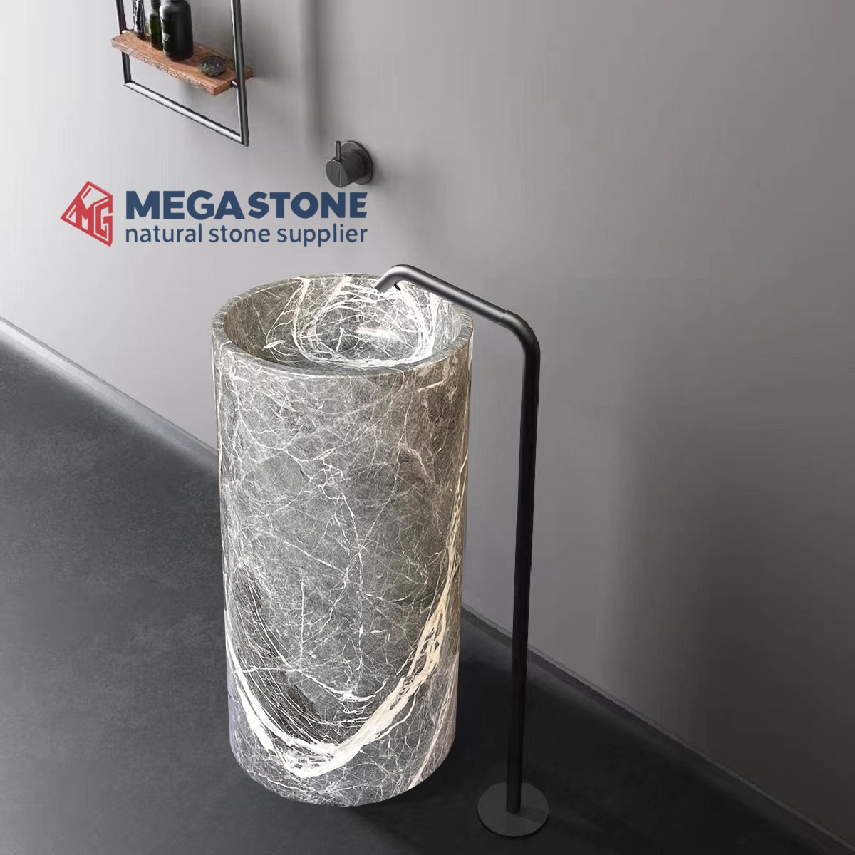 Hermas Grey Cylindrical Freestanding Sink Pedestal Sink