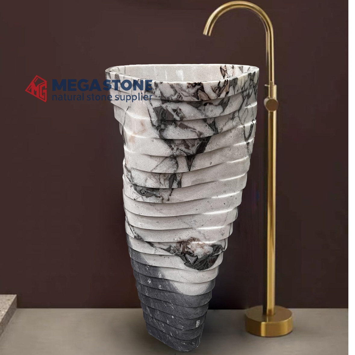 Spiral Carved Elephant White Pedestal Basin