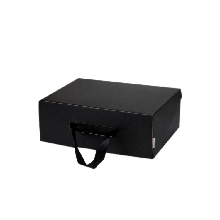 Corrugated Paper Box Latest Design with Ribbon Handle for Underwear Black Printed Box
