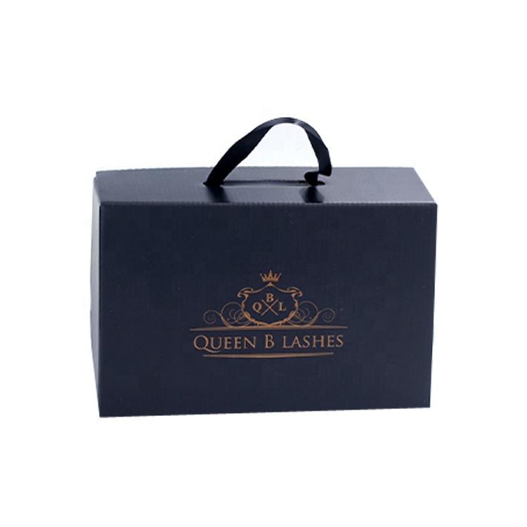 Corrugated Paper Box Latest Design with Ribbon Handle for Underwear Black Printed Box