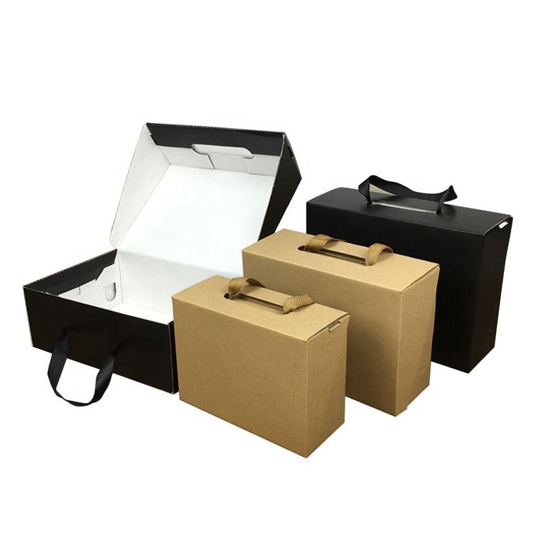 Corrugated Paper Box Latest Design with Ribbon Handle for Underwear Black Printed Box