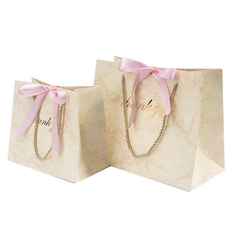 Custom Printed Logo Shipping Packaging Paper Bag With Ribbon Handle
