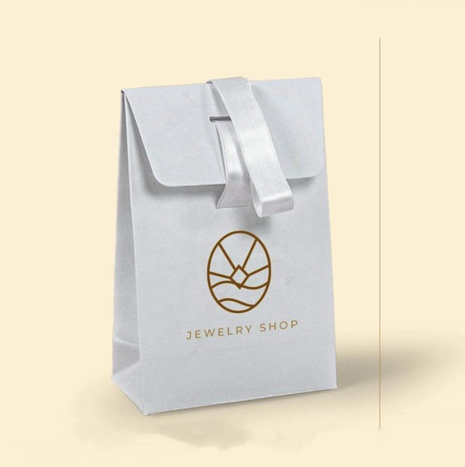 Gift Paper Bag Luxury Clothing Packaging Paper Bag Custom logo Jewelry Paper Bag with Ribon