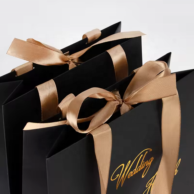 Gift Paper Bag Luxury Clothing Packaging Paper Bag Custom logo Jewelry Paper Bag with Ribon