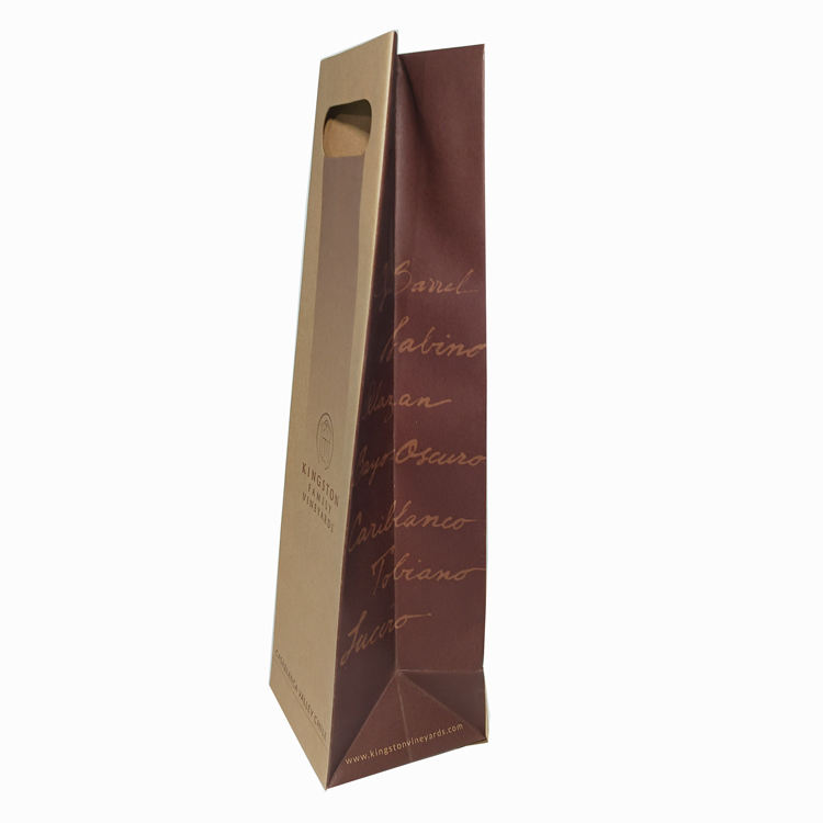 Recycled Brown Kraft Paper Wine Packaging Bag with Die Cutting Handle