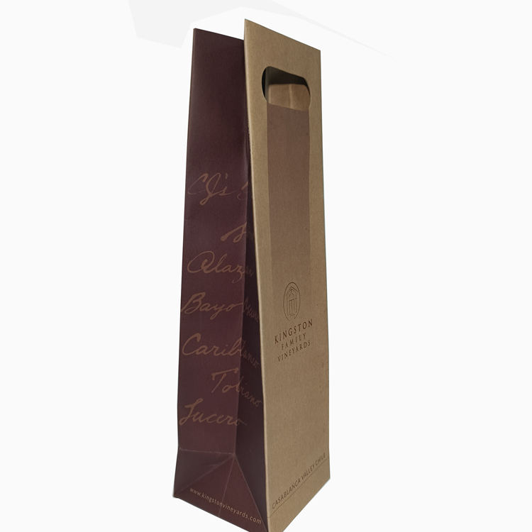 Recycled Brown Kraft Paper Wine Packaging Bag with Die Cutting Handle