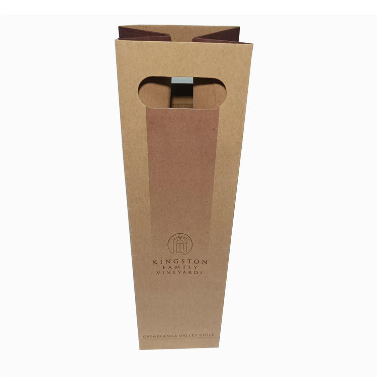 Recycled Brown Kraft Paper Wine Packaging Bag with Die Cutting Handle