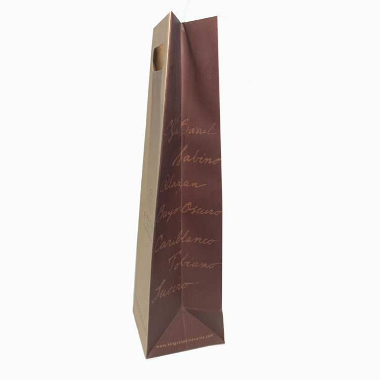Recycled Brown Kraft Paper Wine Packaging Bag with Die Cutting Handle