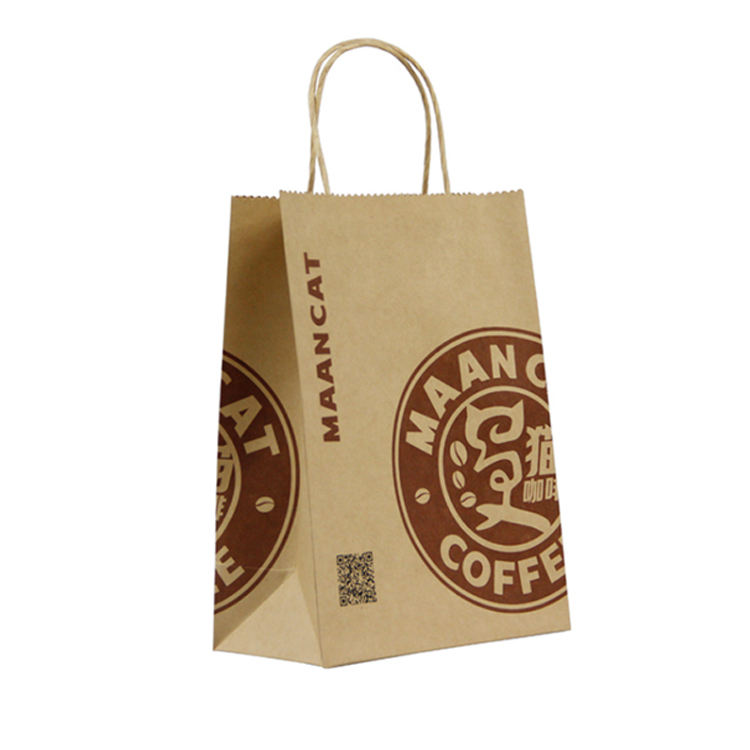 Luxury Custom Size Package Paper Handle Paper Bag Kraft Paper Coffee Shopping Bag