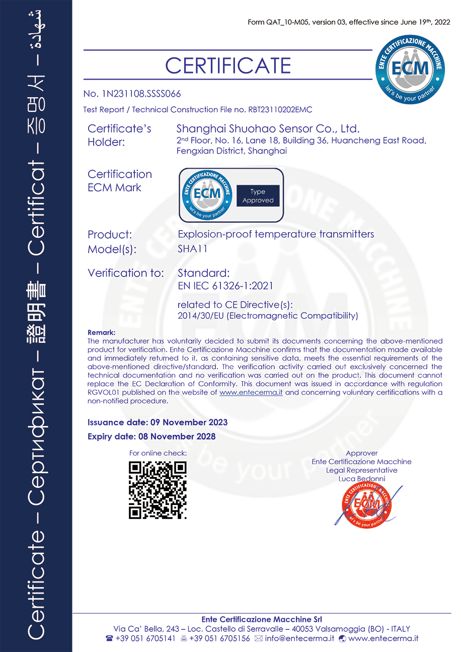 Explosion-proof Temperature Transmitters ECM Certificate