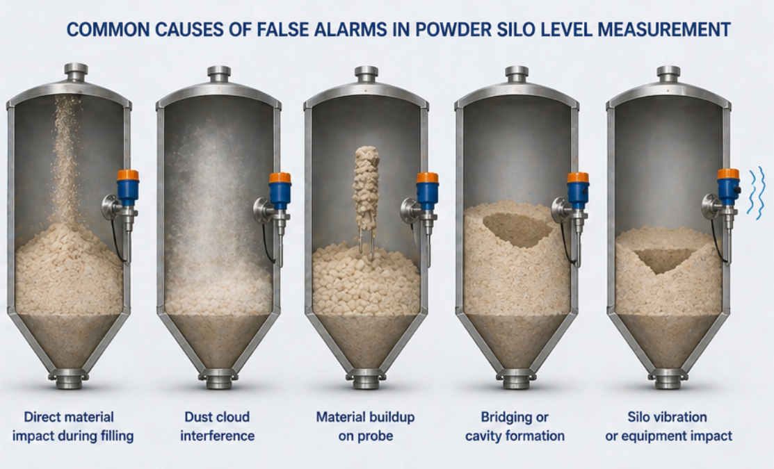 prevent false alarms in powder level measurement