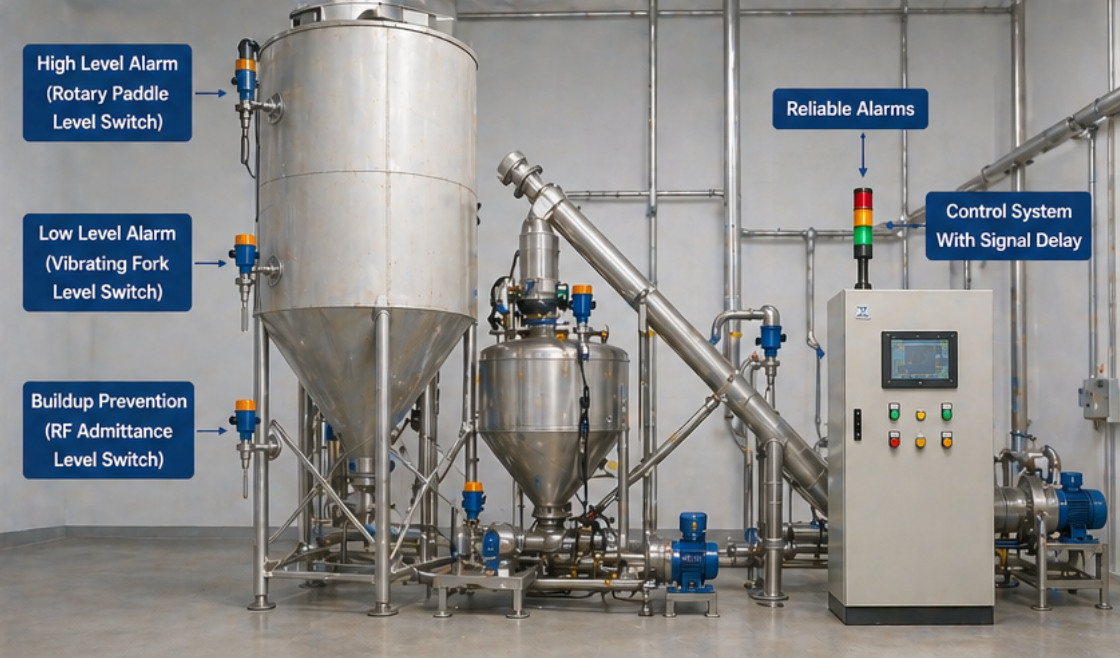 how to prevent false alarms in powder silo level measurement