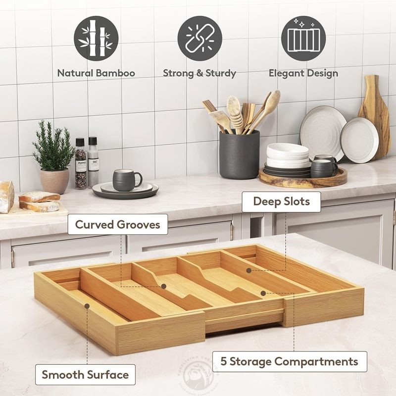 Expandable Silverware Drawer Organizer, Bamboo Kitchenware For Hospitality