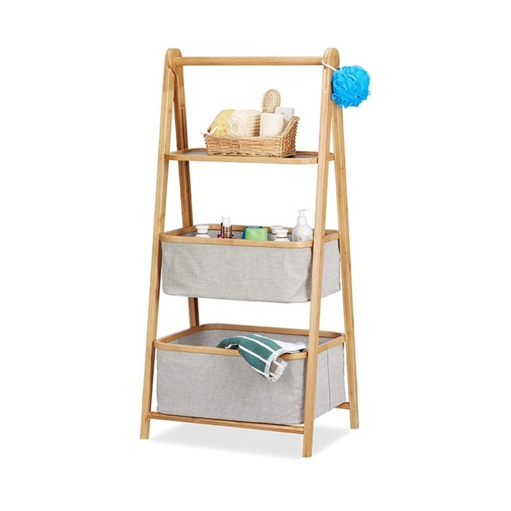Foldable 3 Tier Toilet Towel Storage Rack, Eco-friendly Bamboo Furniture Manufacturer