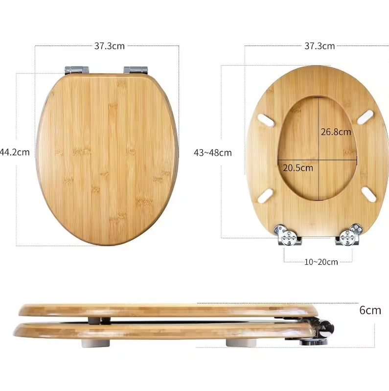 Natural Bamboo Toilet with Soft-Close Mechanism and Metal Hinges