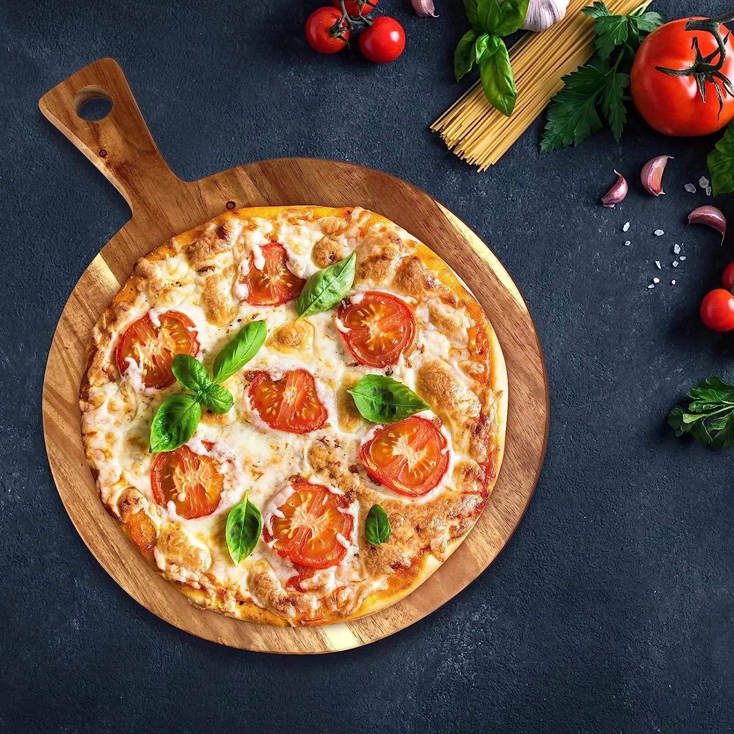 Round Wooden Pizza Board With Handle, OEM Wooden chopping board