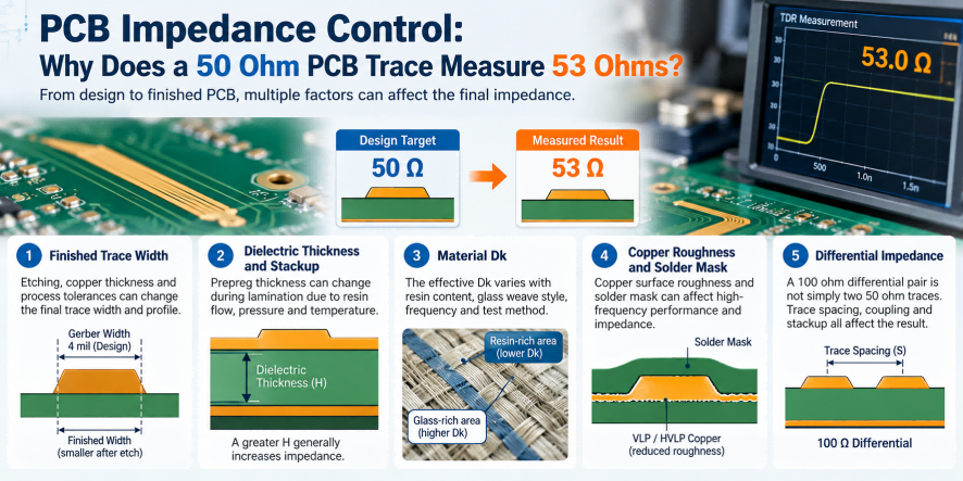 PCB Impedance Control: Why Does a 50 Ohm PCB Trace Measure 53 Ohms?