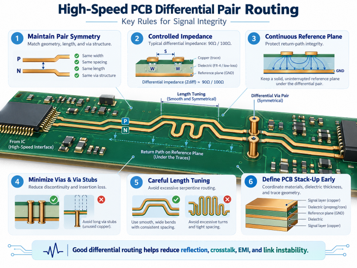 High-Speed PCB Differential Pair Routing: Key Rules for Signal Integrity