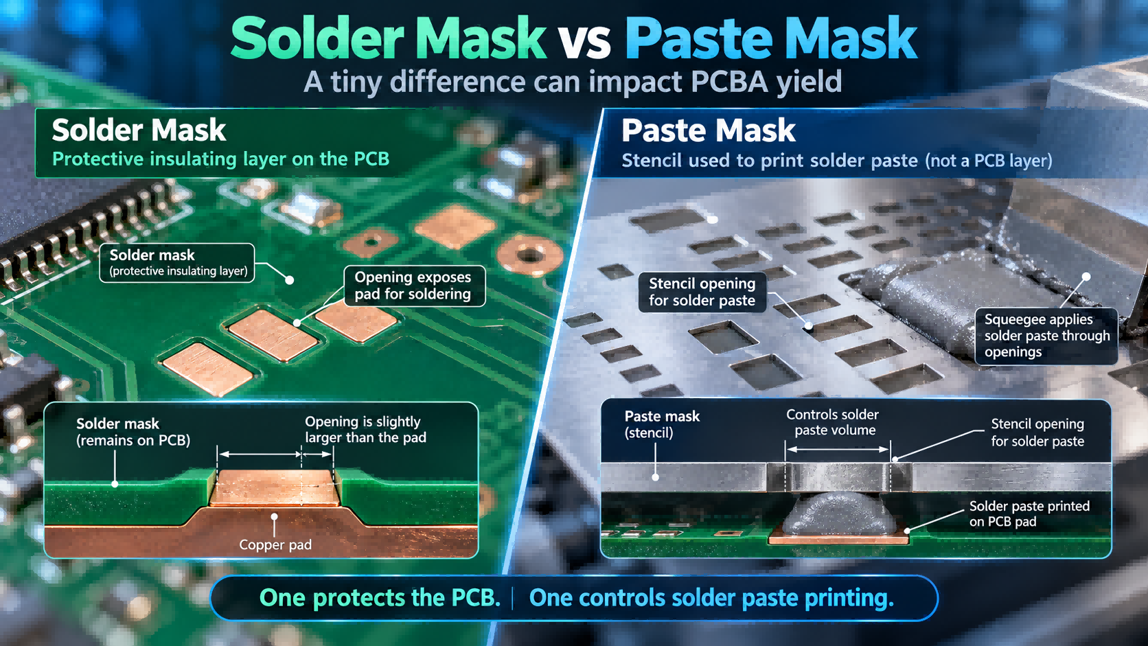 Solder Mask vs. Paste Mask: A PCB Engineering Perspective