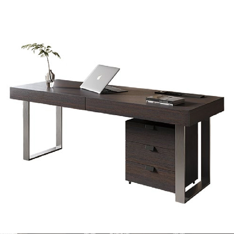 F-016-22-1-KH01B Modern Luxury Smoked Wood Desk | Metal Legs Office Table with Storage