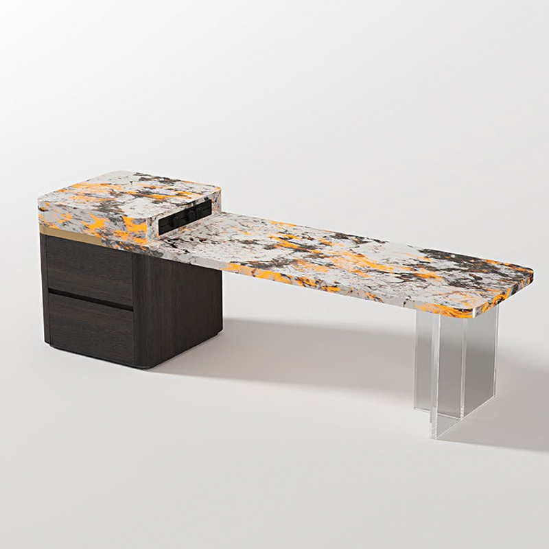 F-016-22-1-905 Modern Luxury Pandora Marble Kitchen Island | Acrylic Support Desk