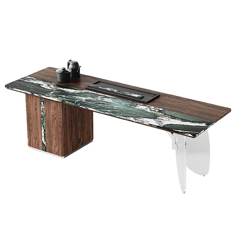 F-016-22-1-KH809 Modern Luxury "Patek Philippe" Marble Tea Table | Wood & Stainless Steel Desk