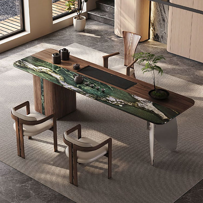 F-016-22-1-KH809 Modern Luxury "Patek Philippe" Marble Tea Table | Wood & Stainless Steel Desk