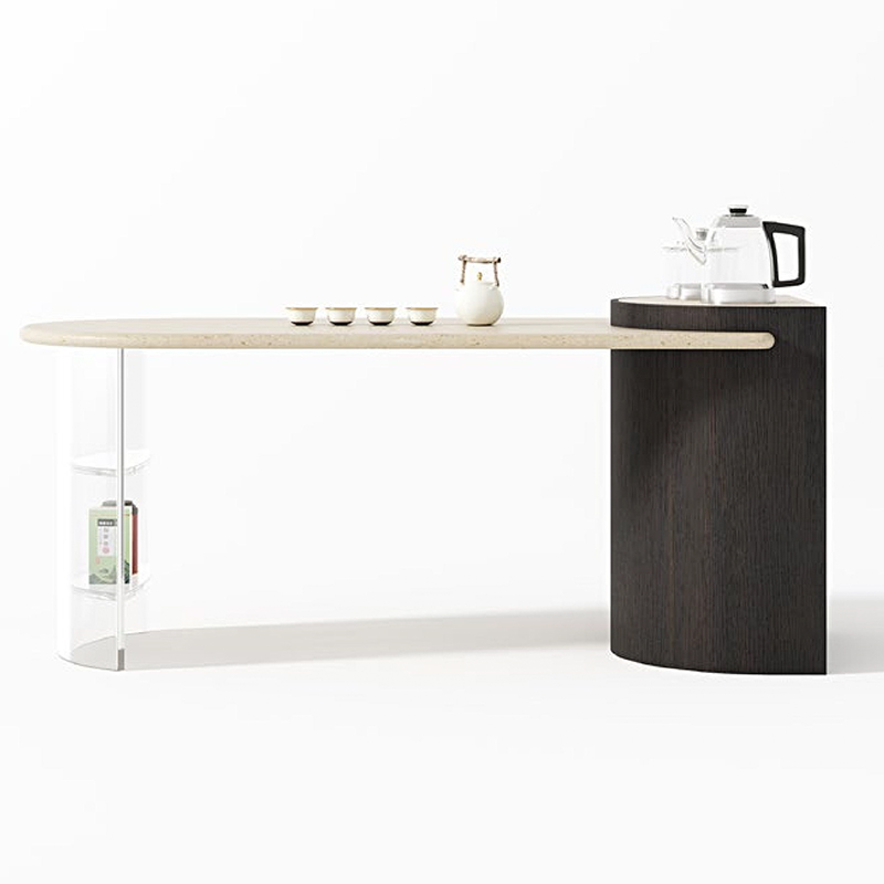 F-016-22-1-KH810A Modern Luxury Beige Travertine Table | Minimalist Acrylic High-End Home Furniture
