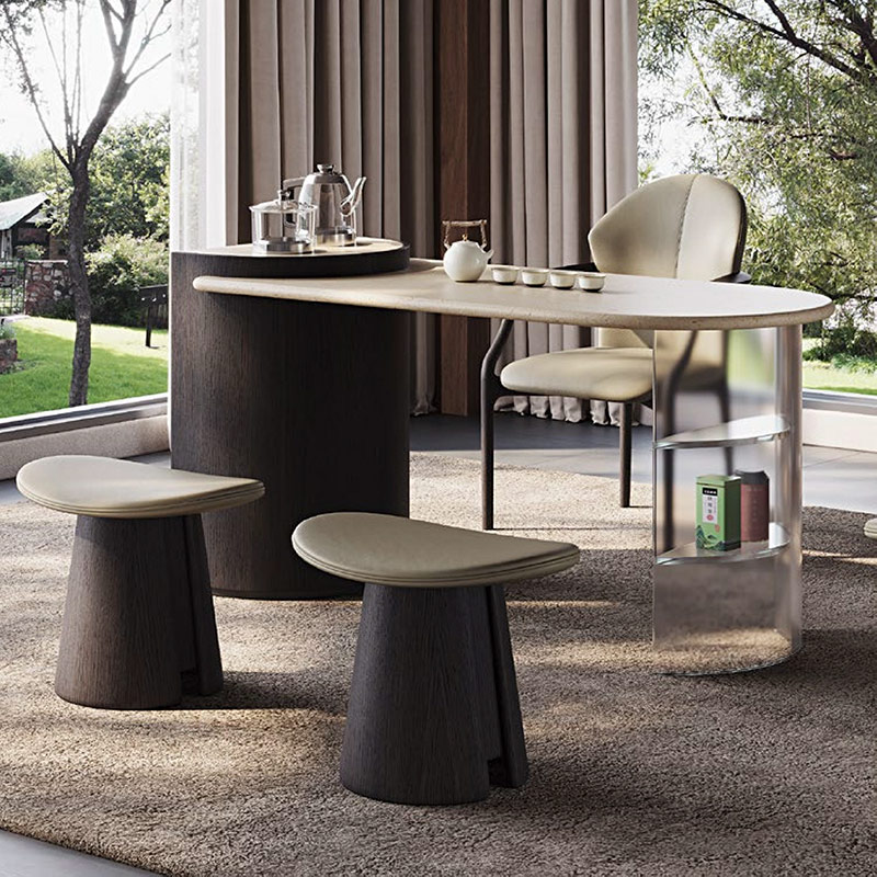 F-016-22-1-KH810A Modern Luxury Beige Travertine Table | Minimalist Acrylic High-End Home Furniture