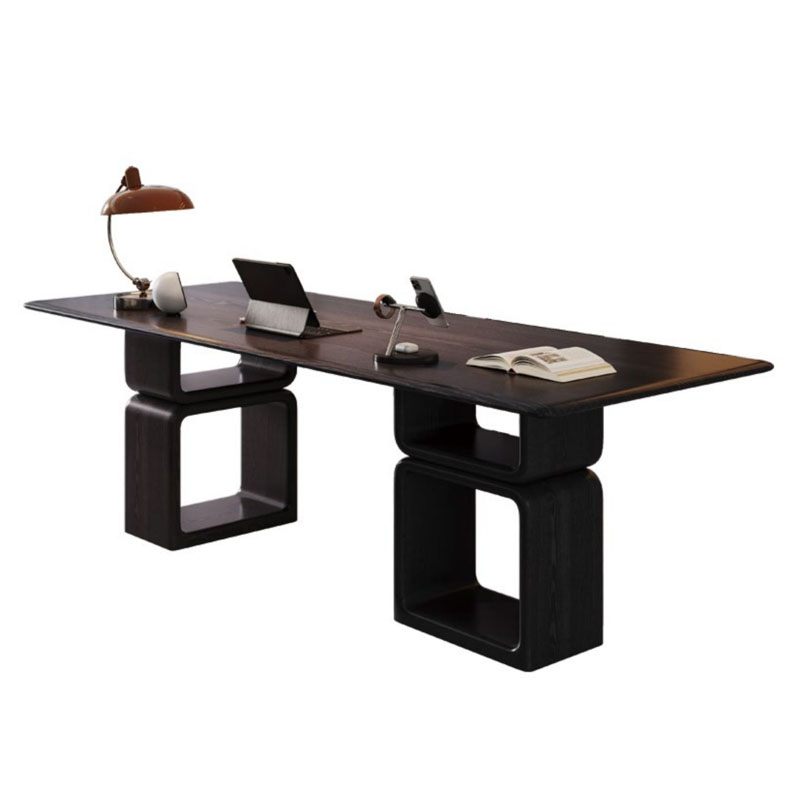 F-016-22-1-KH07A Modern Luxury Smoked Wood Desk | Acrylic Frame Leg Office Table
