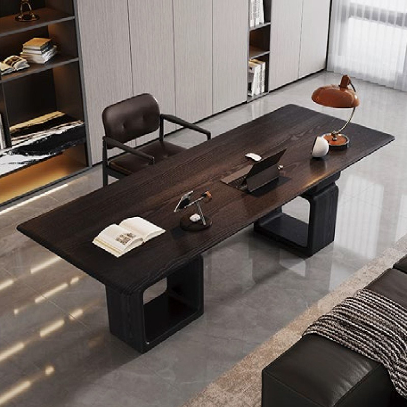 F-016-22-1-KH07A Modern Luxury Smoked Wood Desk | Acrylic Frame Leg Office Table