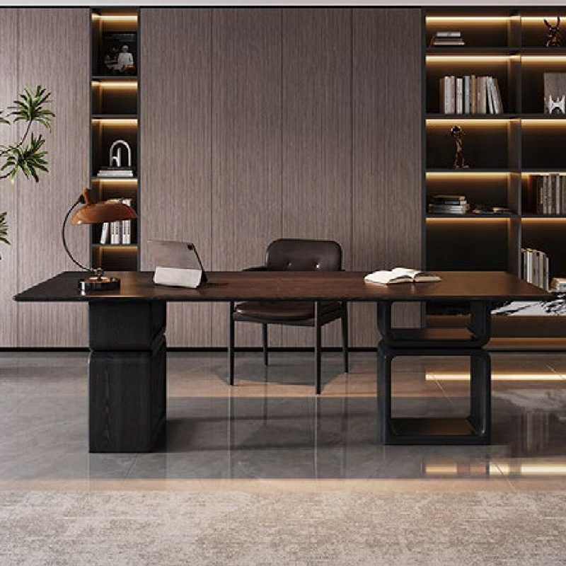 F-016-22-1-KH07A Modern Luxury Smoked Wood Desk | Acrylic Frame Leg Office Table
