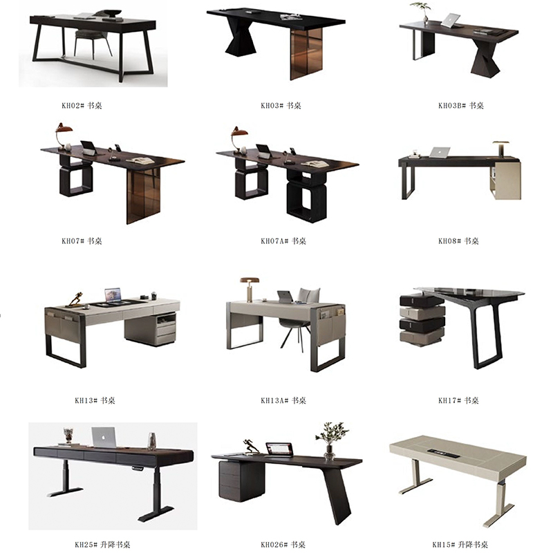 F-016-22-1-KH58 Modern Luxury Curved Smoked Wood Desk | Leather-Upholstered Office Table