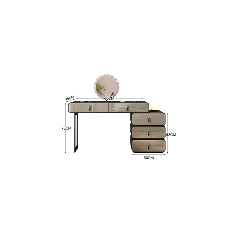 F-016-22-1-KH102 Modern Luxury Grey Lacquer Vanity Table | Mirror & Multi-Drawer Dressing Desk