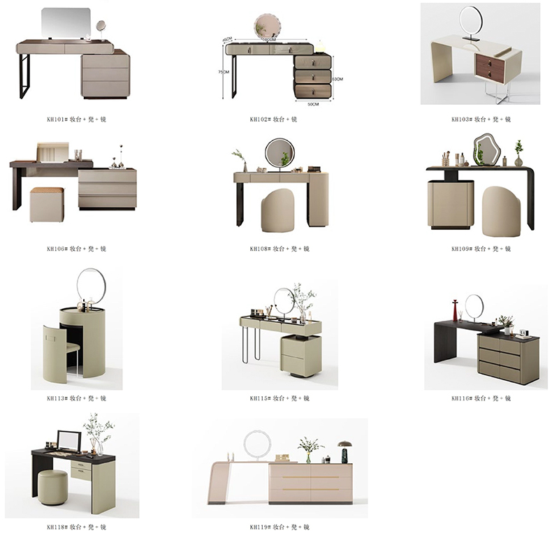 F-016-22-1-KH102 Modern Luxury Grey Lacquer Vanity Table | Mirror & Multi-Drawer Dressing Desk