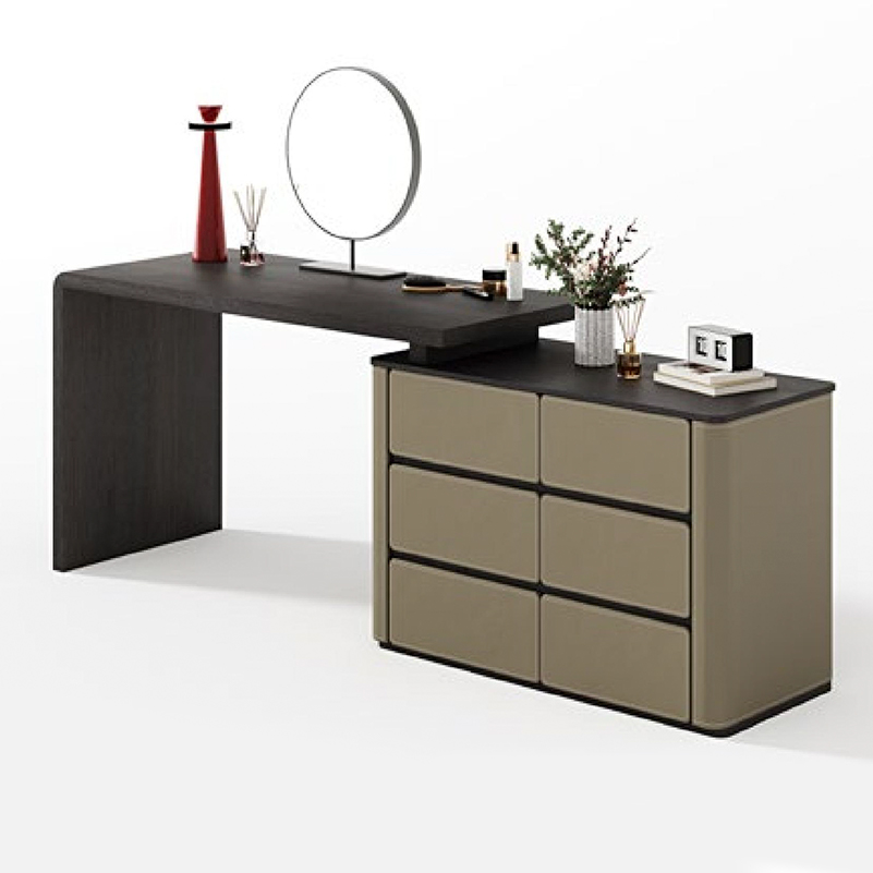 F-016-22-1-KH116 Modern Luxury Leather Vanity Table | Dark Wood Veneer Dressing Desk