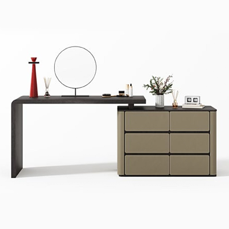 F-016-22-1-KH116 Modern Luxury Leather Vanity Table | Dark Wood Veneer Dressing Desk