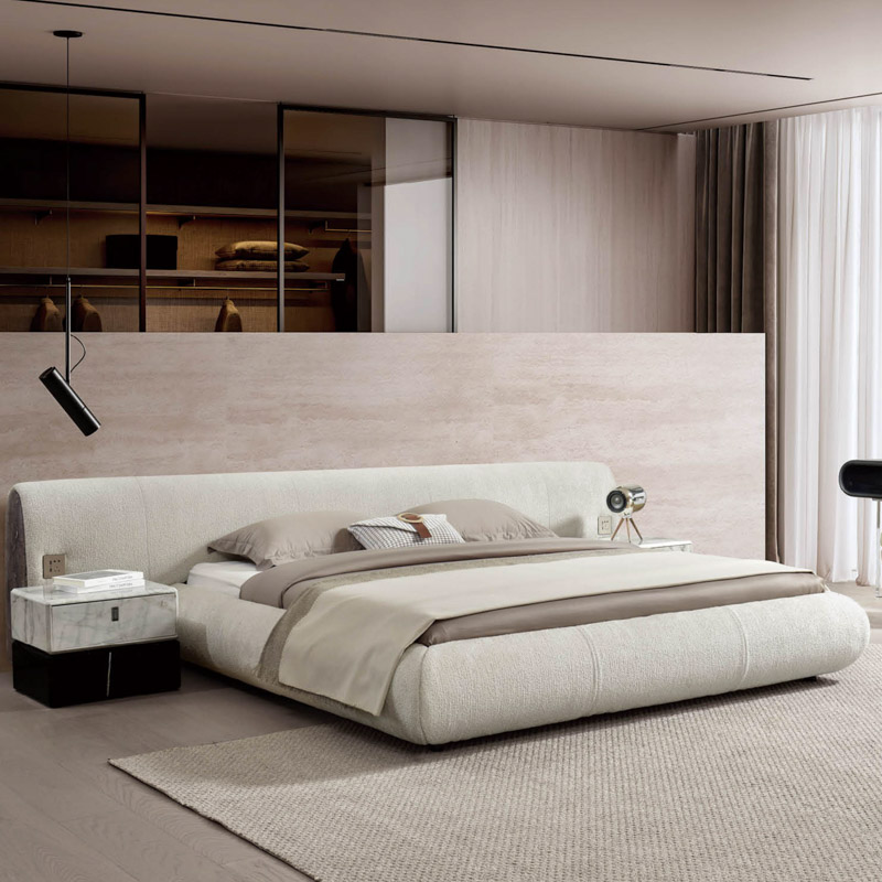 F-016-40-1-B005 Curved Teddy Fabric Upholstered Bed