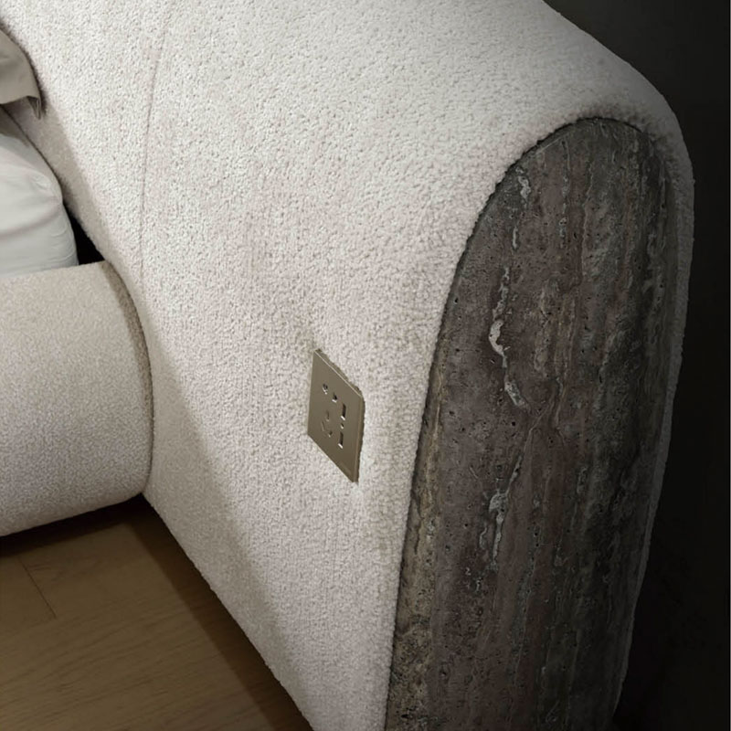 F-016-40-1-B005 Curved Teddy Fabric Upholstered Bed