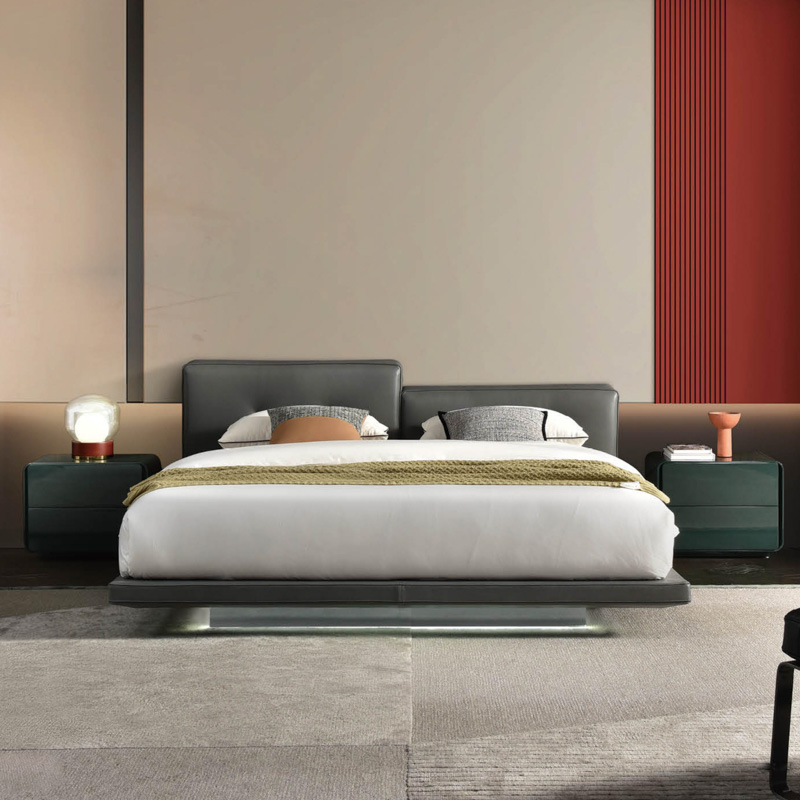 F-016-40-1-B008 Floating Leather Bed with Ambient Light