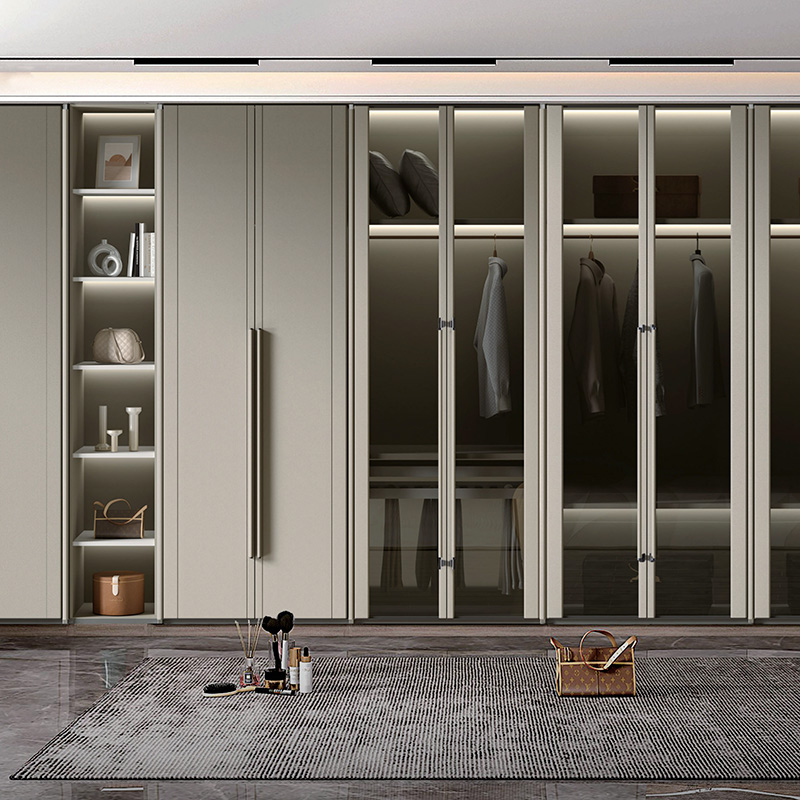 G-093-02-1-BC001 Series Luxury Leather & Glass Wardrobe System