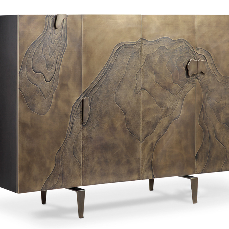 F-016-11-1-BON1904 Bronze Terrain Relief Art Sideboard