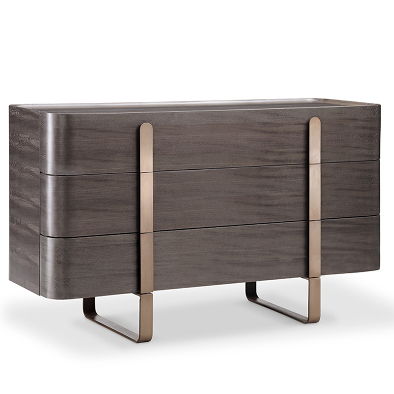 F-016-11-2-BO9010 Dark Oak & Bronze Metal 3-Drawer Dresser