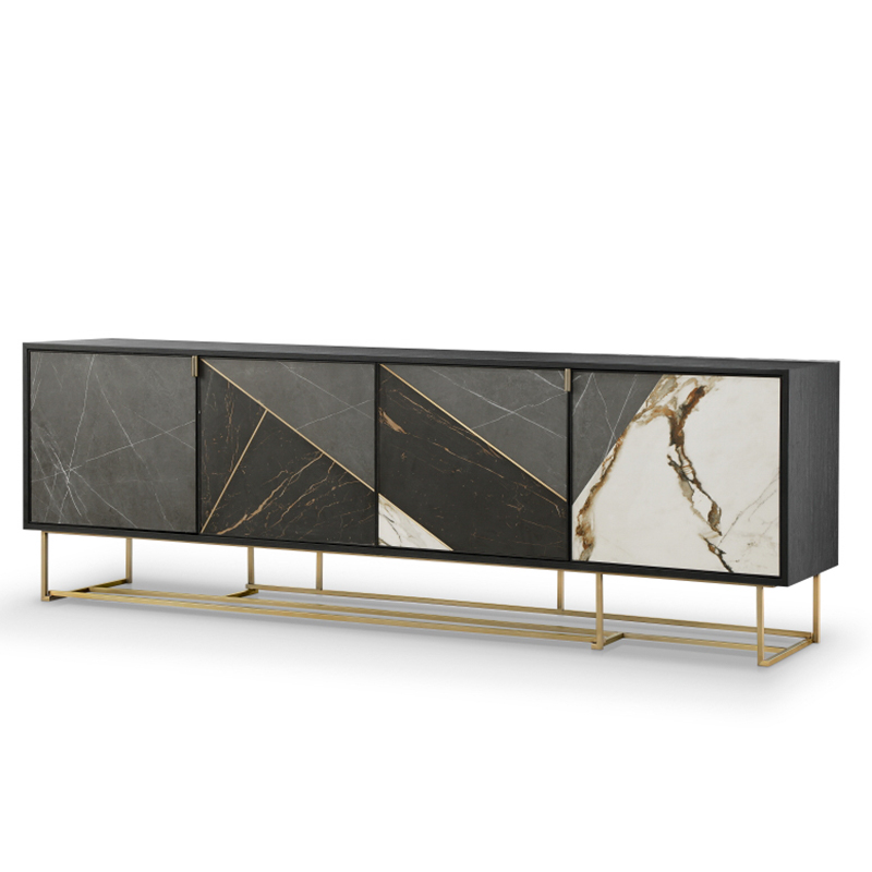 F-016-11-3-BO2032 Geometric Marble Inlay & Bronze Sideboard